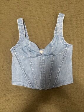 glam Light Wash Denim Corset Crop Top